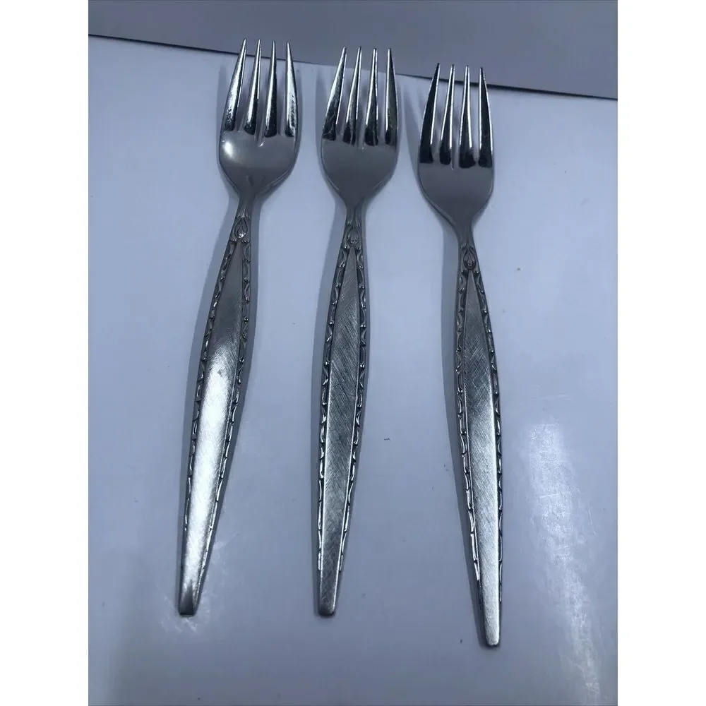 3 pcs Oneida Community Venetia Salad Fork Stainless Steel Burnished Handle. Read
